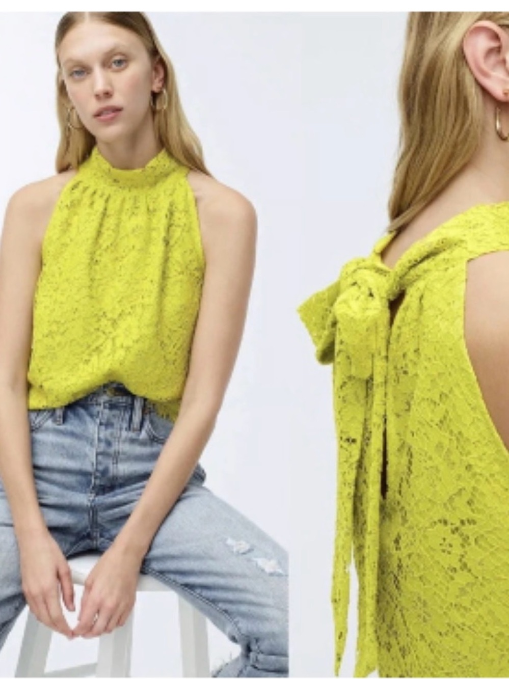 J. Crew Crown Lace Halter Tie-Back Camisole in Chartreuse. NWT